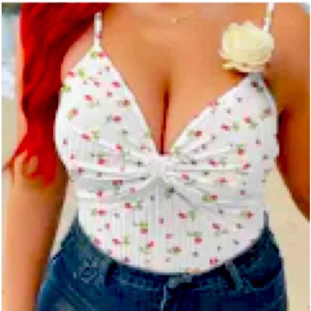 White and Pink Ruched Tie Front Tank Top